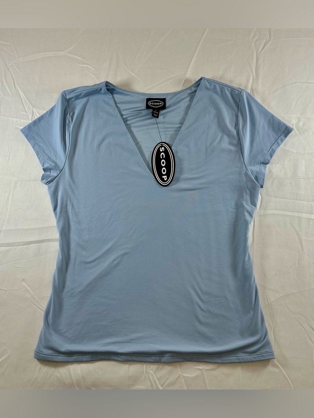 Scoop Women's Light Blue V-Neck Short Sleeve Tee